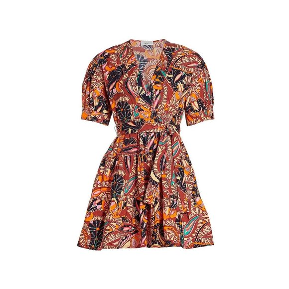 A.L.C. Carey Printed Puff Sleeve Dress Russet Multi Size 6 NWT